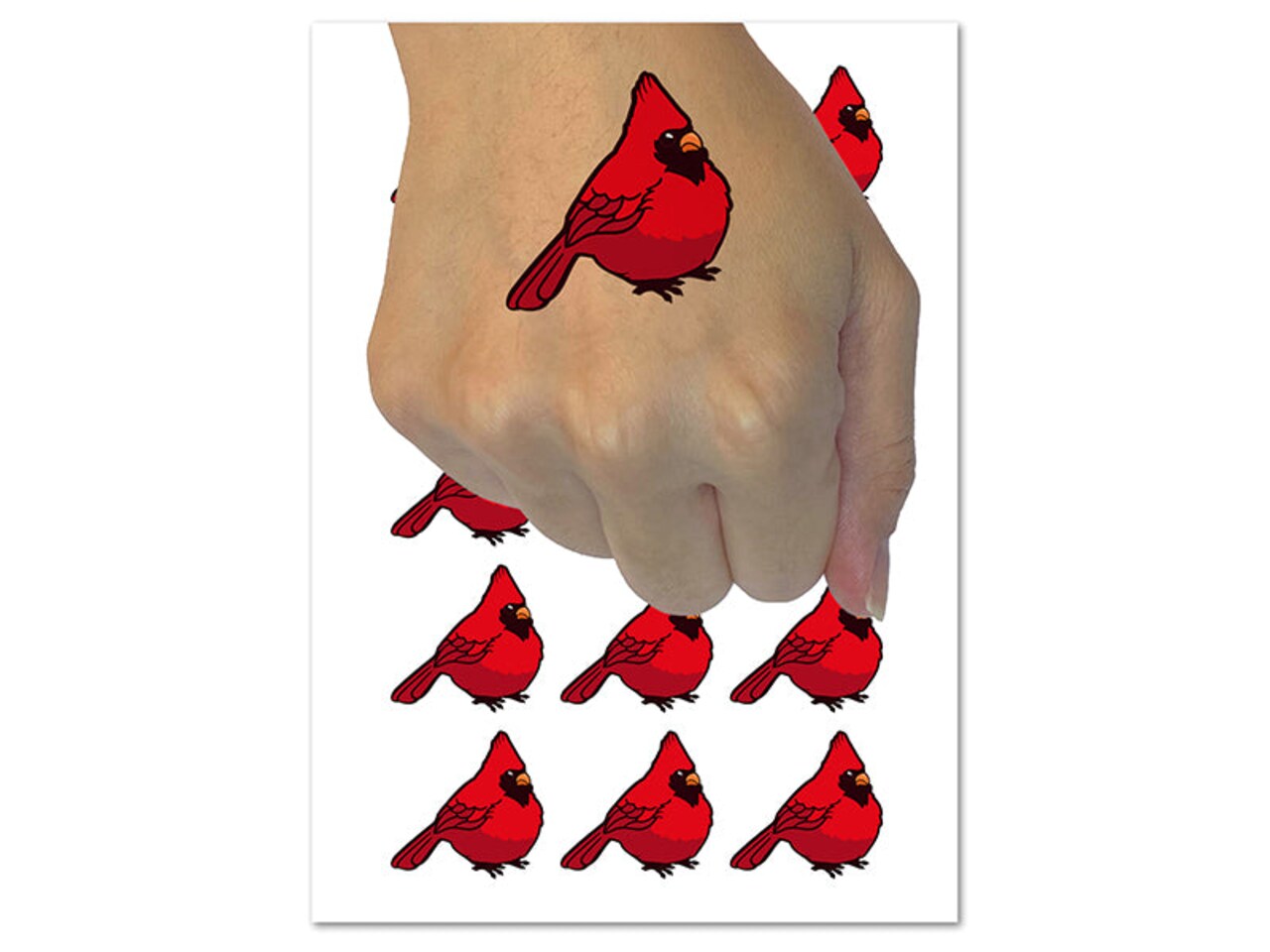 Puffy Cardinal Bird Temporary Tattoo Water Resistant Fake Body Art Set Collection (1 Sheet)